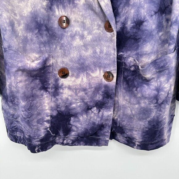 Amadi Anthropologie Blazer Jacket Medium‎ Purple Tie Dye Double Breasted Pockets - Picture 8 of 15